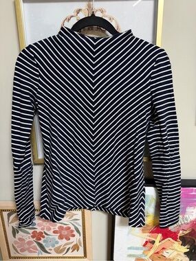 Talbots Navy and White Chevron Long-Sleeve Top